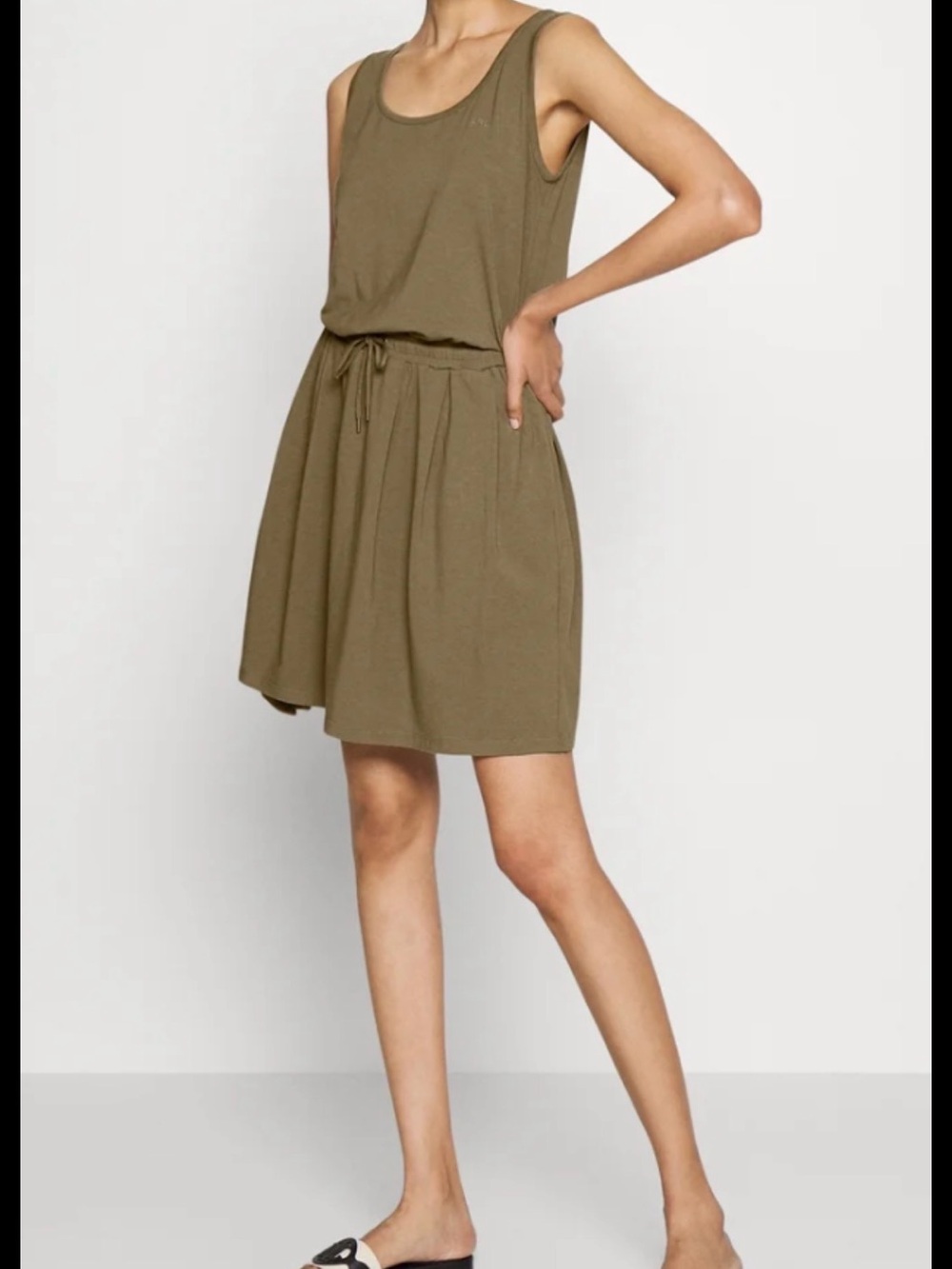 Lauren Ralph Lauren Sleeveless Olive Tank Dress with Drawstring Waist